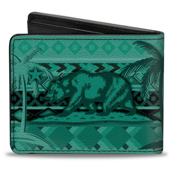 Buckle-Down Bi-Fold Wallet - Cali Bear Palm Trees Geometric Green