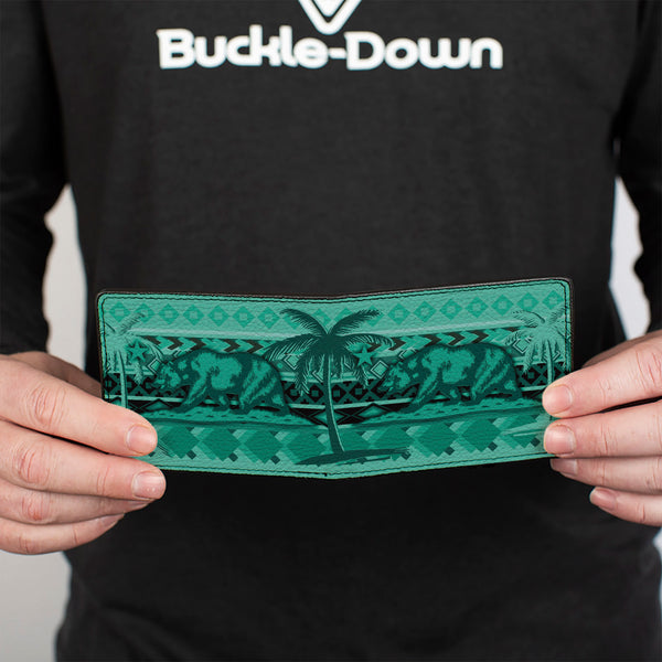 Buckle-Down Bi-Fold Wallet - Cali Bear Palm Trees Geometric Green