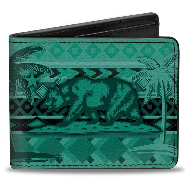 Buckle-Down Bi-Fold Wallet - Cali Bear Palm Trees Geometric Green