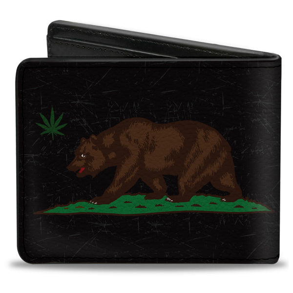 Buckle-Down Bi-Fold Wallet - Cali Bear Pot Leaf Black Gray Green