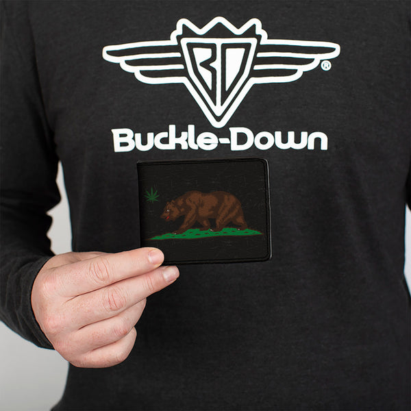 Buckle-Down Bi-Fold Wallet - Cali Bear Pot Leaf Black Gray Green