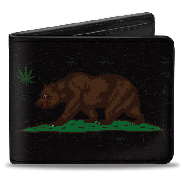 Buckle-Down Bi-Fold Wallet - Cali Bear Pot Leaf Black Gray Green