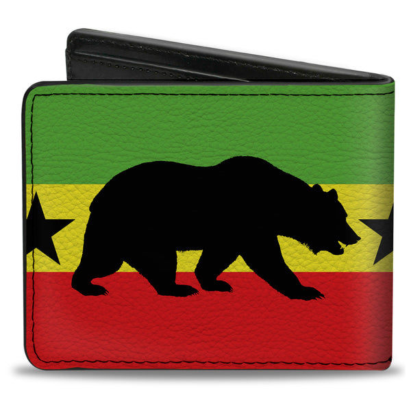 Buckle-Down Bi-Fold Wallet - Cali Bear Star Silhouette Rasta Black