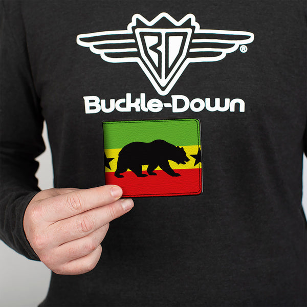 Buckle-Down Bi-Fold Wallet - Cali Bear Star Silhouette Rasta Black