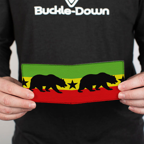 Buckle-Down Bi-Fold Wallet - Cali Bear Star Silhouette Rasta Black
