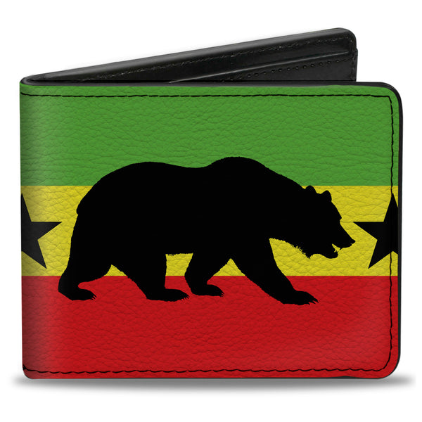 Buckle-Down Bi-Fold Wallet - Cali Bear Star Silhouette Rasta Black