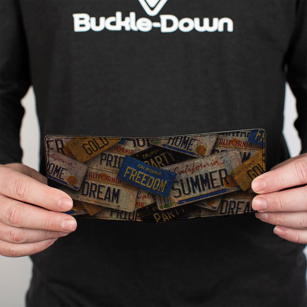 Buckle-Down Bi-Fold Wallet - Cali License Plates Stacked Vintage