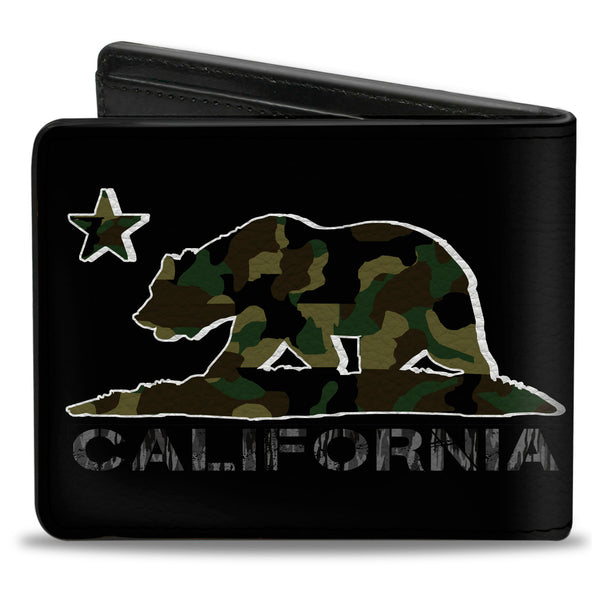 Buckle-Down Bi-Fold Wallet - CALIFORNIA Flag Bear Black Camo Gray Camo Olive