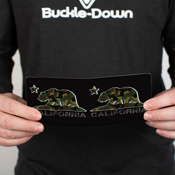 Buckle-Down Bi-Fold Wallet - CALIFORNIA Flag Bear Black Camo Gray Camo Olive