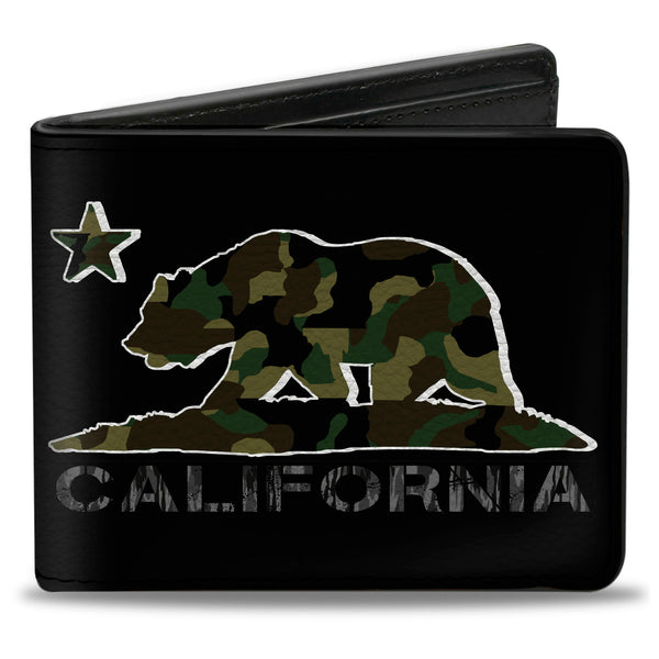 Buckle-Down Bi-Fold Wallet - CALIFORNIA Flag Bear Black Camo Gray Camo Olive