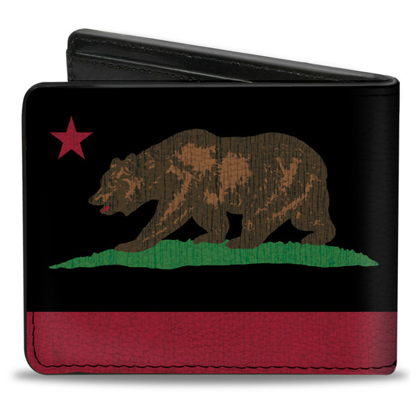Buckle-Down Bi-Fold Wallet - California Flag Bear Weathered Black