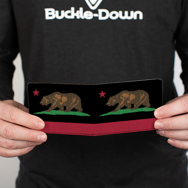 Buckle-Down Bi-Fold Wallet - California Flag Bear Weathered Black