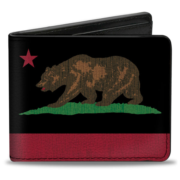Buckle-Down Bi-Fold Wallet - California Flag Bear Weathered Black