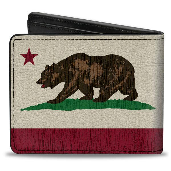 Buckle-Down Bi-Fold Wallet - California Flag Bear Weathered White