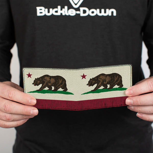 Buckle-Down Bi-Fold Wallet - California Flag Bear Weathered White