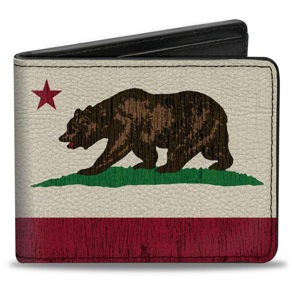 Buckle-Down Bi-Fold Wallet - California Flag Bear Weathered White