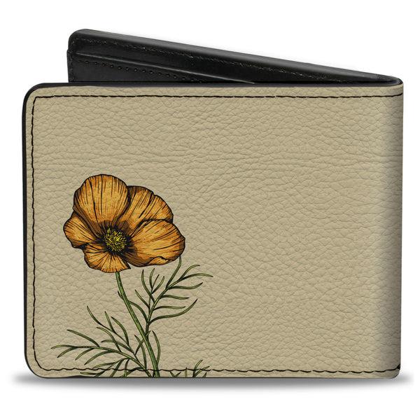 Buckle-Down Bi-Fold Wallet - CALIFORNIA Poppy And Script Beige