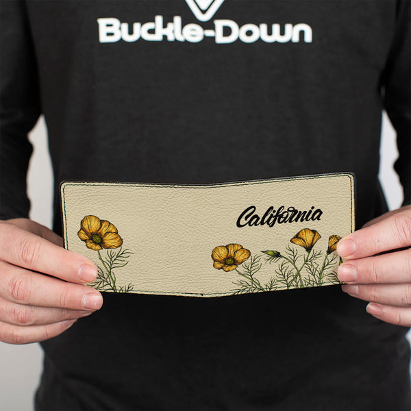 Buckle-Down Bi-Fold Wallet - CALIFORNIA Poppy And Script Beige