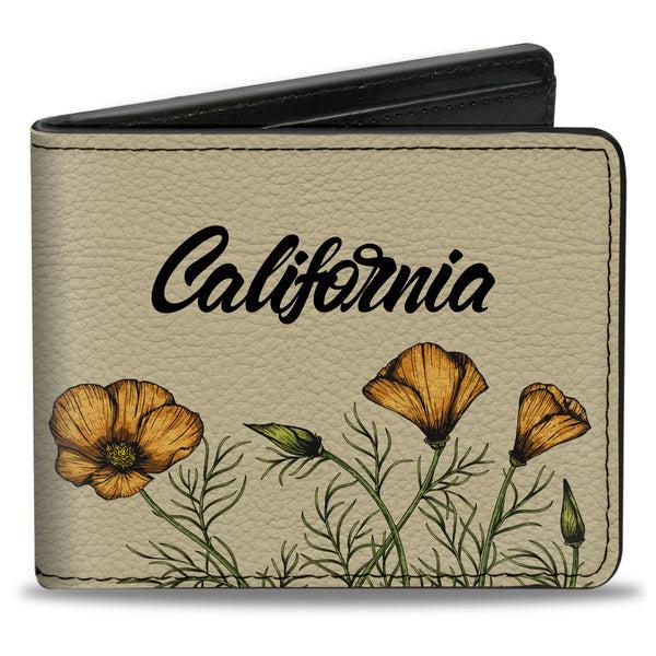 Buckle-Down Bi-Fold Wallet - CALIFORNIA Poppy and Script Beige