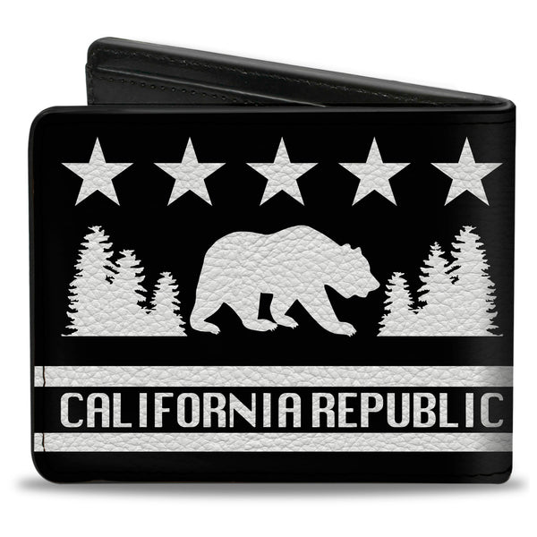 Buckle-Down Bi-Fold Wallet - CALIFORNIA REPUBLIC Bear Stars Silhouette Black White