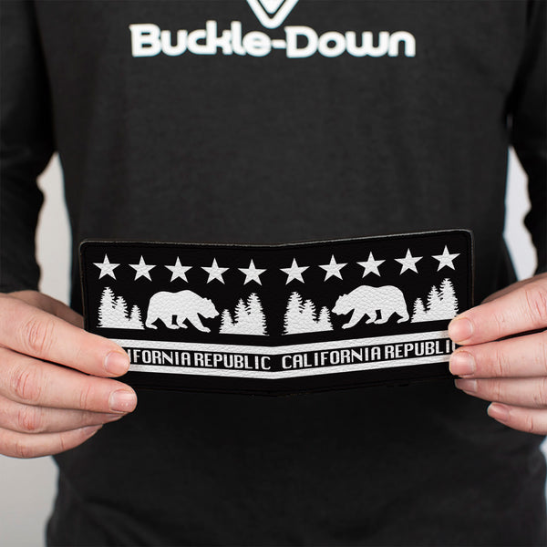 Buckle-Down Bi-Fold Wallet - CALIFORNIA REPUBLIC Bear Stars Silhouette Black White