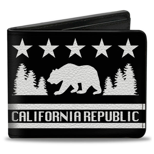 Buckle-Down Bi-Fold Wallet - CALIFORNIA REPUBLIC Bear Stars Silhouette Black White