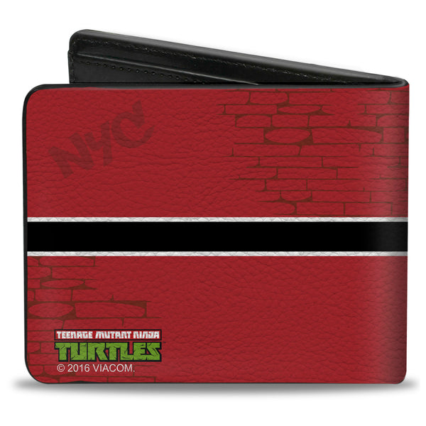 Buckle-Down Bi-Fold Wallet - CASEY JONES Baseball Bat & Hockey Stick Bricks Stripe Reds White Black