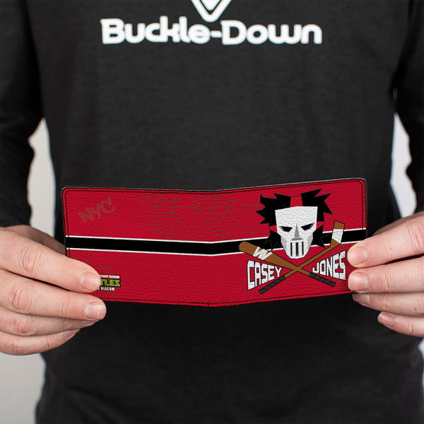 Buckle-Down Bi-Fold Wallet - CASEY JONES Baseball Bat & Hockey Stick Bricks Stripe Reds White Black