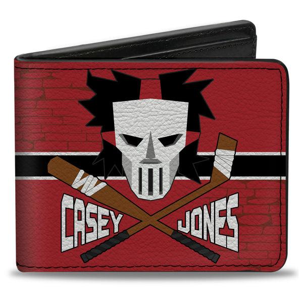 Buckle-Down Bi-Fold Wallet - CASEY JONES Baseball Bat & Hockey Stick Bricks Stripe Reds White Black