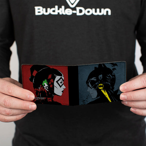 Buckle-Down Bi-Fold Wallet - Catwoman Batman Gray Black Yellow + Harley Quinn Joker Red Black White