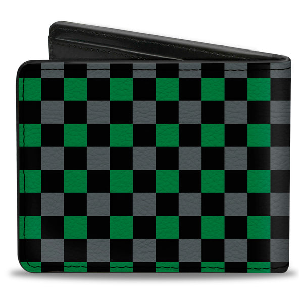 Buckle-Down Bi-Fold Wallet - Checker Black Gray 1 Green