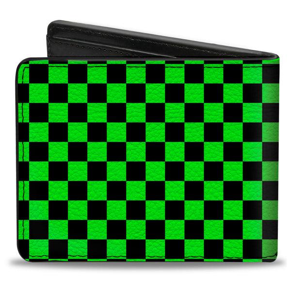 Buckle-Down Bi-Fold Wallet - Checker Black Neon Green