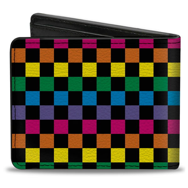 Buckle-Down Bi-Fold Wallet - Checker Black Neon Rainbow