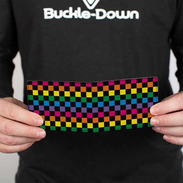 Buckle-Down Bi-Fold Wallet - Checker Black Neon Rainbow
