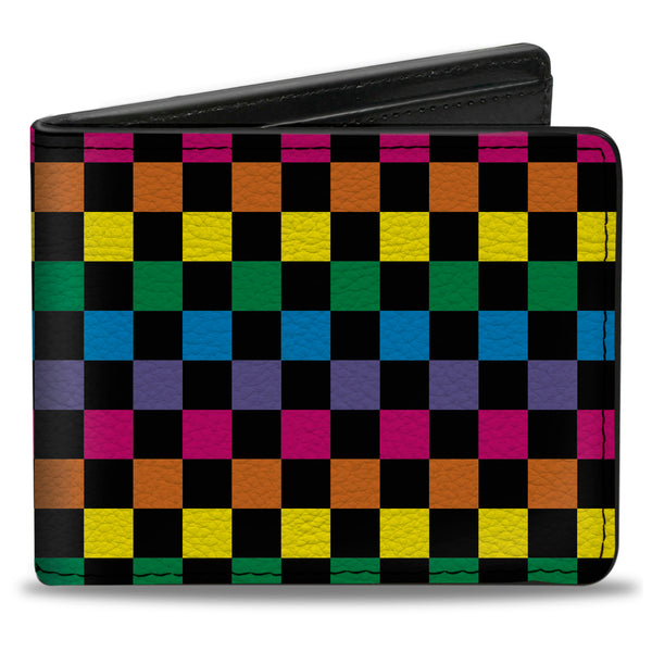 Buckle-Down Bi-Fold Wallet - Checker Black Neon Rainbow