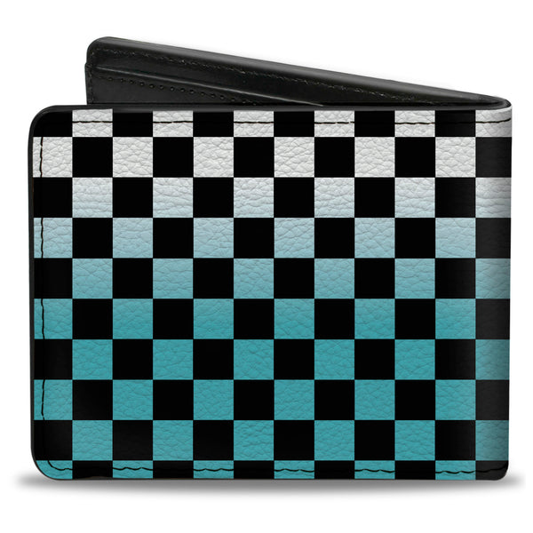 Buckle-Down Bi-Fold Wallet - Checker Black Ombre Turquoise