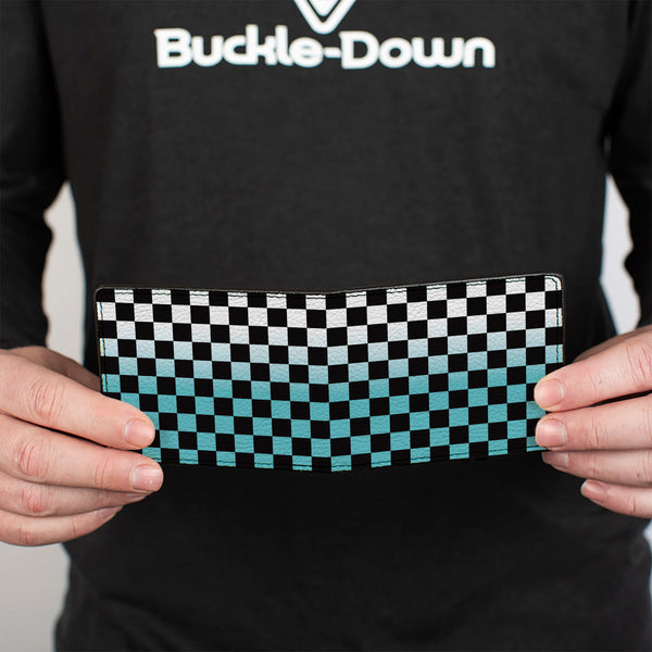 Buckle-Down Bi-Fold Wallet - Checker Black Ombre Turquoise
