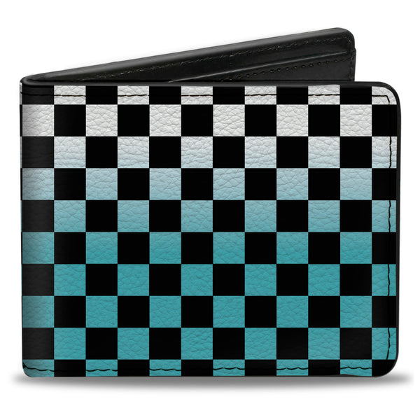 Buckle-Down Bi-Fold Wallet - Checker Black Ombre Turquoise