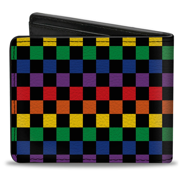 Buckle-Down Bi-Fold Wallet - Checker Black Rainbow Multi Color