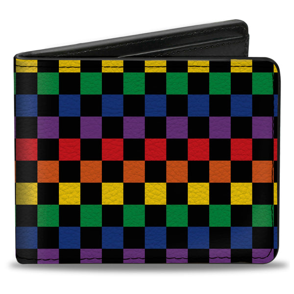 Buckle-Down Bi-Fold Wallet - Checker Black Rainbow Multi Color