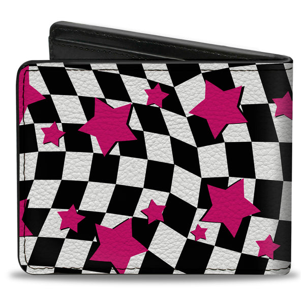Buckle-Down Bi-Fold Wallet - Checker & Stars Black White Pink