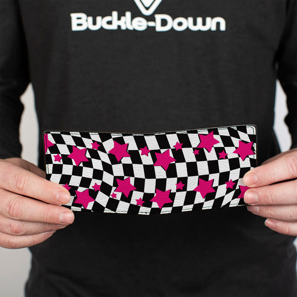 Buckle-Down Bi-Fold Wallet - Checker & Stars Black White Pink