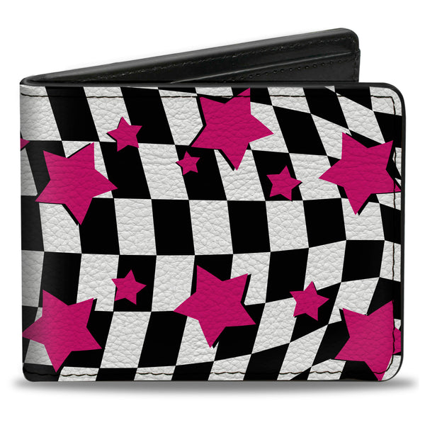 Buckle-Down Bi-Fold Wallet - Checker & Stars Black White Pink