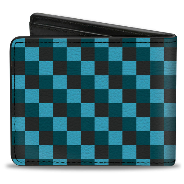Buckle-Down Bi-Fold Wallet - Checker Trio Baby Blue Black Turquoise