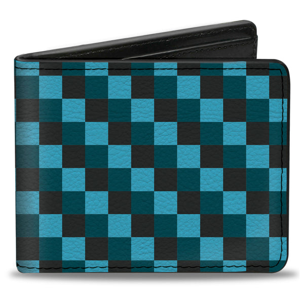 Buckle-Down Bi-Fold Wallet - Checker Trio Baby Blue Black Turquoise