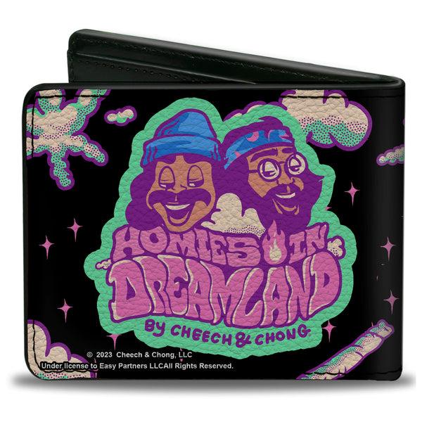 Buckle-Down Bi-Fold Wallet - Cheech And Chong HOMIES IN DREAMLAND Title Logo Smoke Clouds Black