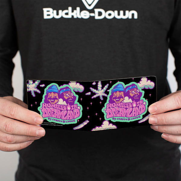 Buckle-Down Bi-Fold Wallet - Cheech And Chong HOMIES IN DREAMLAND Title Logo Smoke Clouds Black