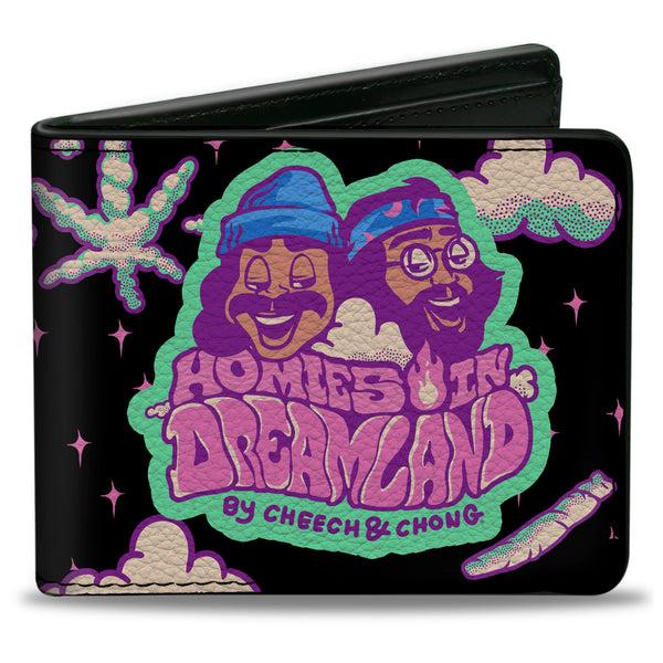 Buckle-Down Bi-Fold Wallet - Cheech and Chong HOMIES IN DREAMLAND Title Logo Smoke Clouds Black