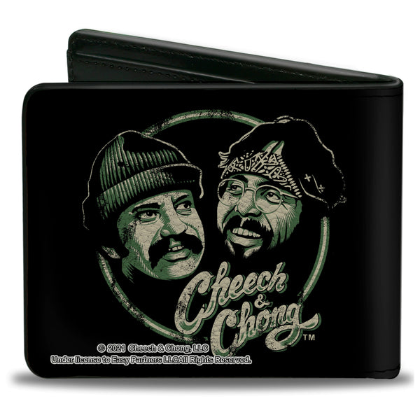 Buckle-Down Bi-Fold Wallet - Cheech And Chong Pose And Script Black Greens