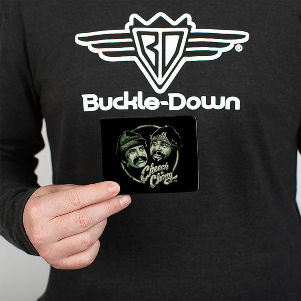 Buckle-Down Bi-Fold Wallet - Cheech And Chong Pose And Script Black Greens